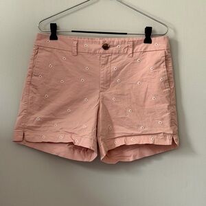 Old Navy Pink Embroidered Daisy Chino Shorts